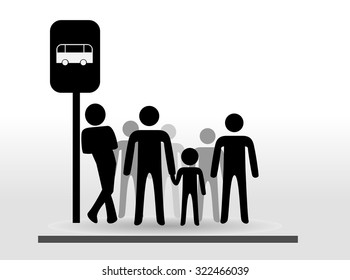 People stand at bus stop