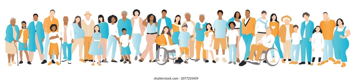 People stand by side together.	Flat vector illustration.