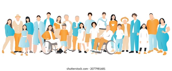People stand by side together.	Flat vector illustration.