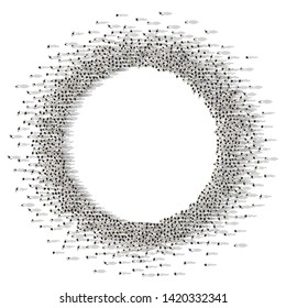 A lot of people stand in a circle on a white background. Vector illustration