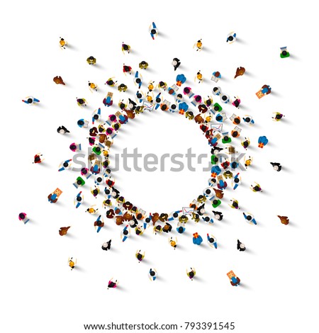 A lot of people stand in a circle on a white background. Vector illustration