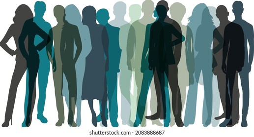 people stand crowd silhouette vector, isolated