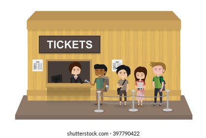 People stand in line to buy a ticket at counter. isolated vector