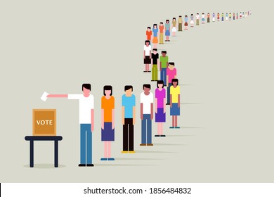People stand in a long queue to cast vote in the election