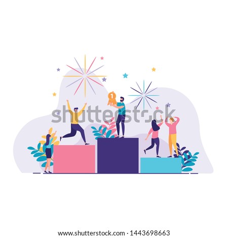 people stand on the first podium vector illustration. success people. people vector illustration. landing page illustration design