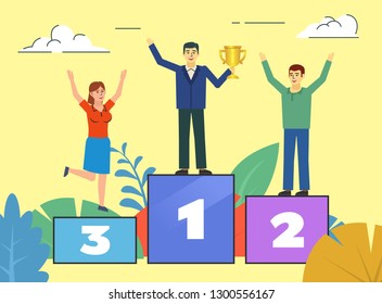 People Stand On Pedestal Award Ceremony Stock Vector (Royalty Free ...