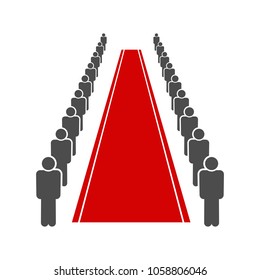 People stand scarcely along the red carpet, flat isolated drawing, simple illustration, infographics. Vector.