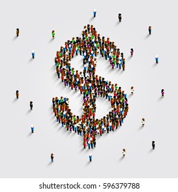 People stand in the shape of a dollar money symbol. Vector illustration