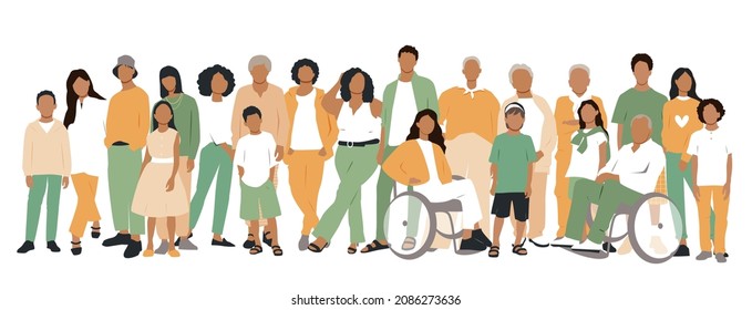 People stand side by side together. Flat vector illustration.
