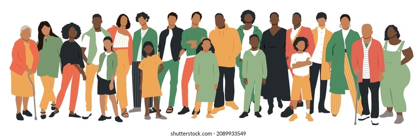 People stand side by side together. Flat vector illustration.