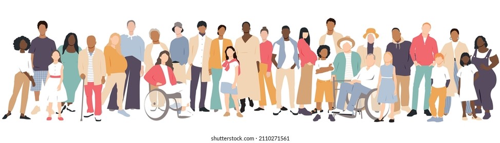 People stand side by side together. Flat vector illustration.