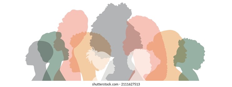 People stand side by side together. Flat vector illustration.