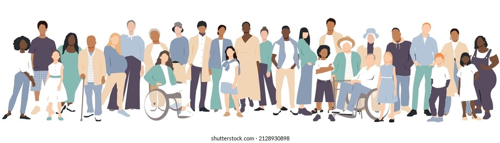 People stand side by side together. Flat vector illustration. - Shutterstock ID 2128930898