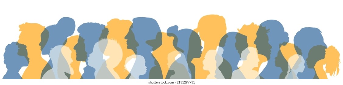 People stand side by side together. Flat vector illustration.