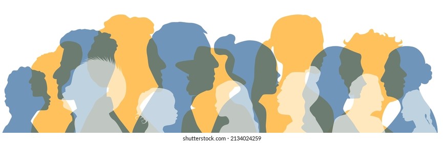 People stand side by side together. Flat vector illustration.