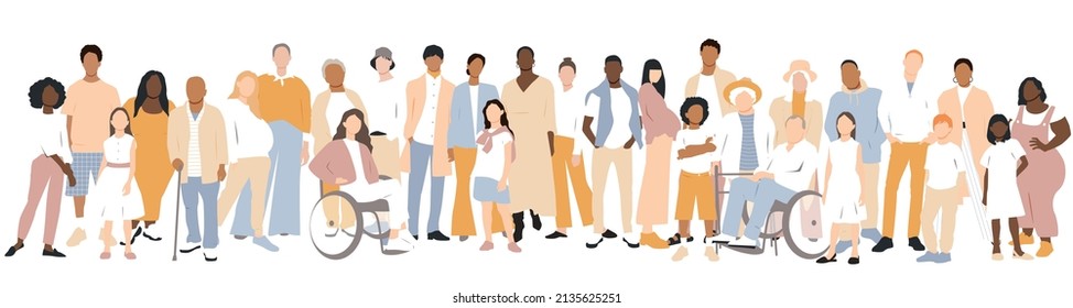 People stand side by side together. Flat vector illustration.	