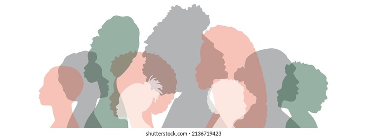 People stand side by side together. Flat vector illustration.