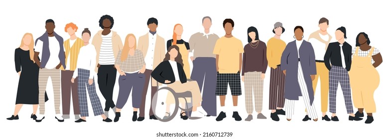 People stand side by side together. Flat vector illustration.