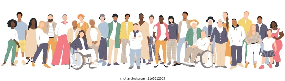 People stand side by side together. Flat vector illustration.