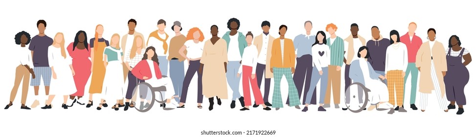 People stand side by side together. Flat vector illustration.