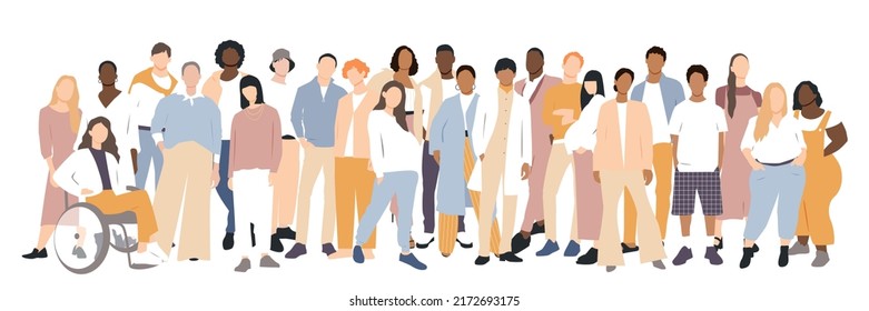 People stand side by side together. Flat vector illustration.