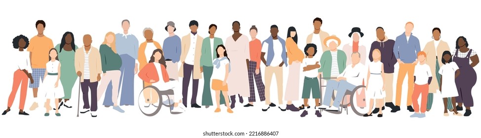 People stand side by side together. Flat vector illustration.