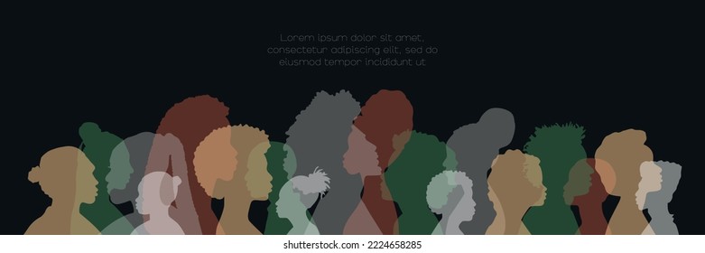 People stand side by side together. Flat vector illustration. Banner with place for text.