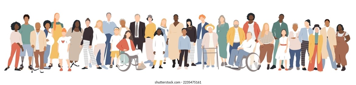 People stand side by side together. Flat vector illustration.