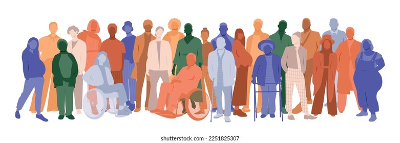 People stand side by side together. Flat vector illustration.