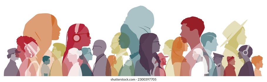 People stand side by side together. Flat vector illustration.