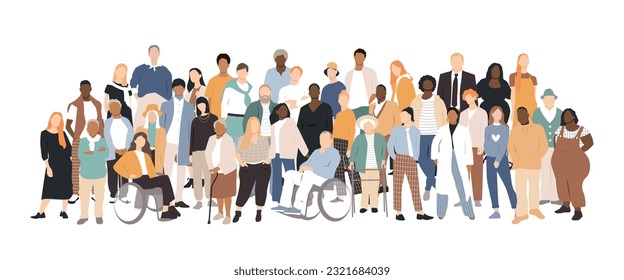 People stand side by side together. Flat vector illustration.