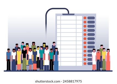 People standing along with Electronic voting machine. Concept of election in India