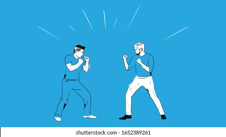 personas en posición de combate a punto de luchar unos contra otros simple diseño a mano estilo mínimo ilustración vectorial