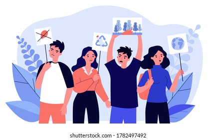 People standing at ecology protest. Banner, earth, pollution flat vector illustration. Nature and environment concept for banner, website design or landing web page