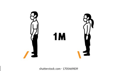 People standing far one meter between them for social distancing icon infographic