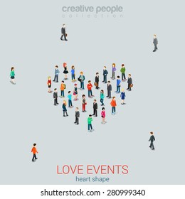 People Standing As Heart Shape Flat Isometric 3d Style Vector Illustration.
Love Concept Idea. Creative People Collection.