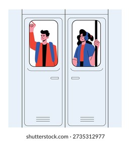 people standing inside subway train illustration