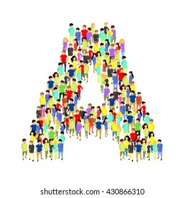 People standing as letter flat isometric 3d vector illustration. Letter concept idea. Creative people collection.