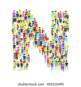 People standing as letter flat isometric 3d vector illustration. Letter concept idea. Creative people collection.