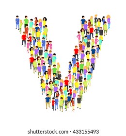 People standing as letter flat isometric 3d vector illustration. Letter concept idea. Creative people collection.