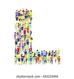 People standing as letter flat isometric 3d vector illustration. Letter concept idea. Creative people collection.