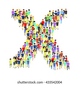 People standing as letter flat isometric 3d vector illustration. Letter concept idea. Creative people collection.