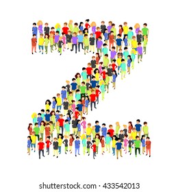 People standing as letter flat isometric 3d vector illustration. Letter concept idea. Creative people collection.
