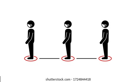 People standing make social distancing between them icon infographic