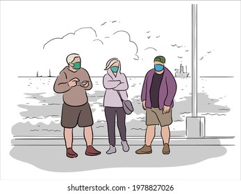 People standing near beach vector illustartion