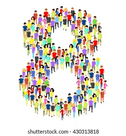 People standing as number eight flat isometric 3d vector illustration. Number concept idea. Creative people collection.