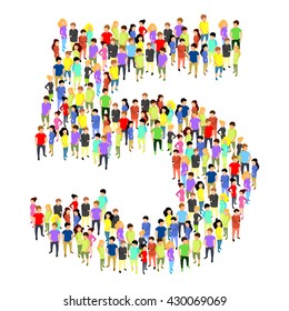 People standing as number five flat isometric 3d style vector illustration. Number concept idea. Creative people collection.
