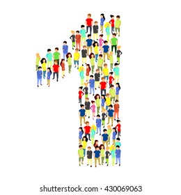 People standing as number one flat isometric 3d style vector illustration. Number concept idea. Creative people collection.
