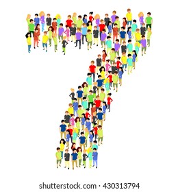 People standing as number seven flat isometric 3d vector illustration. Number concept idea. Creative people collection.