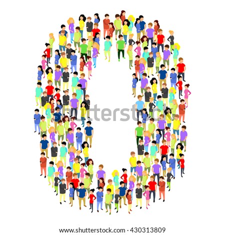 People standing as number zero flat isometric 3d vector illustration. Number concept idea. Creative people collection.